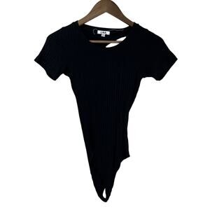 LNA Bodysuit Women Small Black‎ Ribbed Short Sleeve